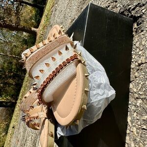 Fashion Nova Tan Studded Sandals